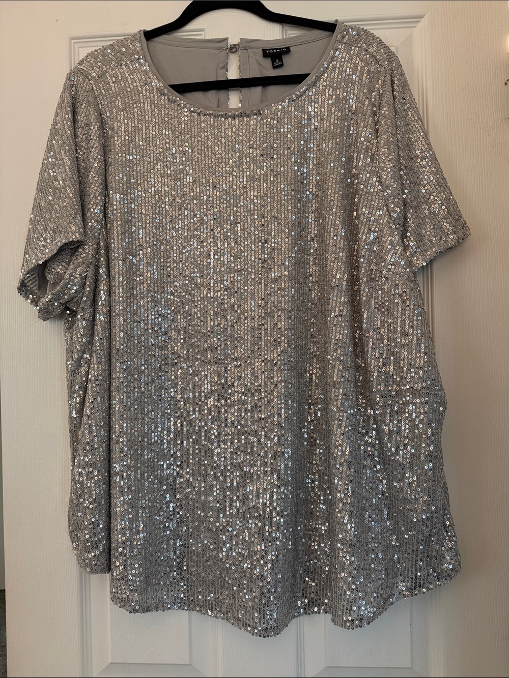 Sequin Short Sleeve Top - Silver